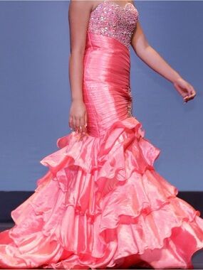 Sparkling Coral Promenade Ball Gown